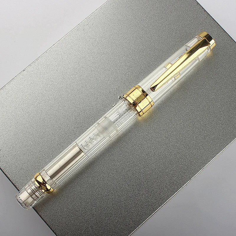 High quality Fountain Pen Transparent Resin Large-capacity Piston Filling EF/F Nib Student Writing Ink Pen