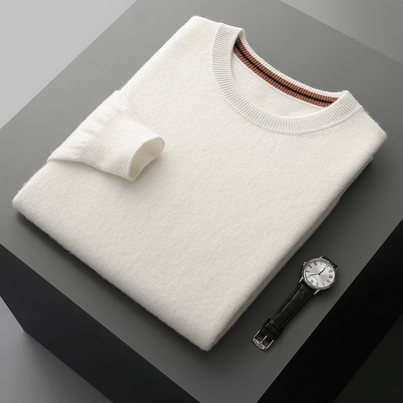Autumn Winter Men's O-Neck Pullover Sweater 100% Cashmere Simple Basic Knitwear Cashmere Solid Color Clothing Casual Warm Tops