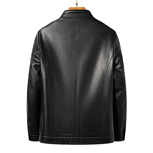 YN-2263 Autumn And Spring Men's Stand Collar Jacket Natural Leather Thin Section Plus Velvet Fashion Jacket Motorcycle Youth
