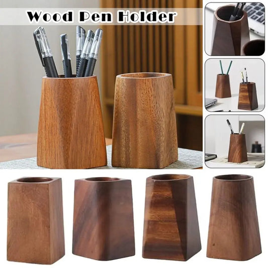 New Wood Pen Holder Large-capacity Portable Stationery Storage Holder Pen Container School Office