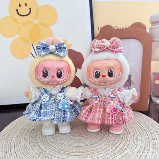 For 15/17cm Labubu Clothes Bow Dress Set Labubu Dolls Clothing Love patterned skirt Outfit Decoration replacement Accessories