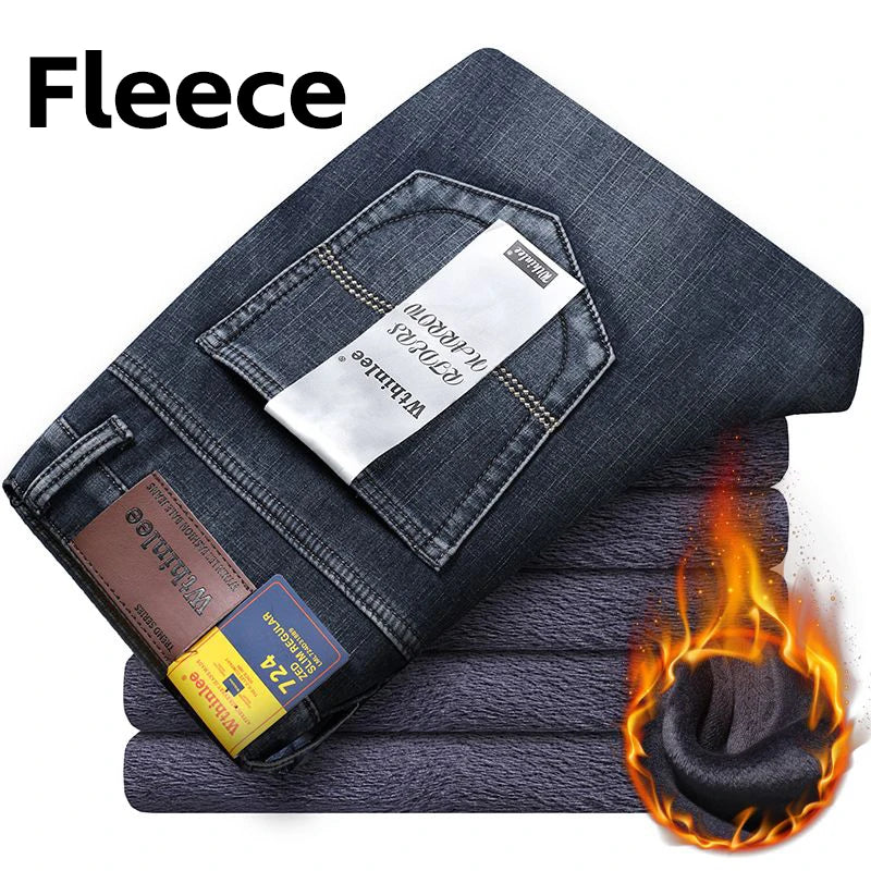 Wthinlee New Business Men's Jeans Casual Straight Stretch Fashion Classic Blue Black Work Denim Pant Trousers Male Clothing