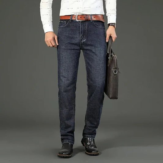 Wthinlee New Business Men's Jeans Casual Straight Stretch Fashion Classic Blue Black Work Denim Pant Trousers Male Clothing