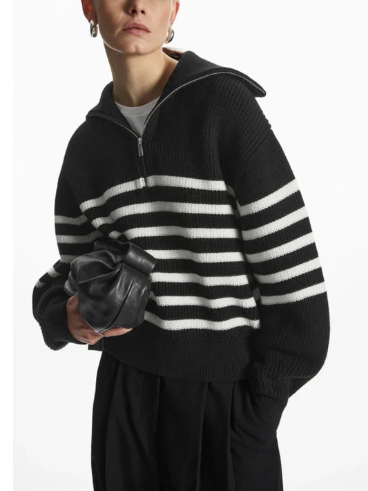 Women's Turtleneck Loose Lapel Striped Knitwear Women Pulovers New Simplicity Half Zipper Casual Fashion Women Sweaters 2025