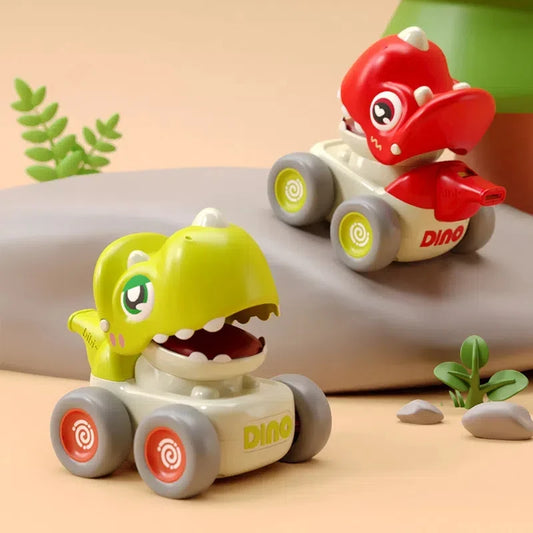 Press the sliding dinosaur car, the toy has whistle function,