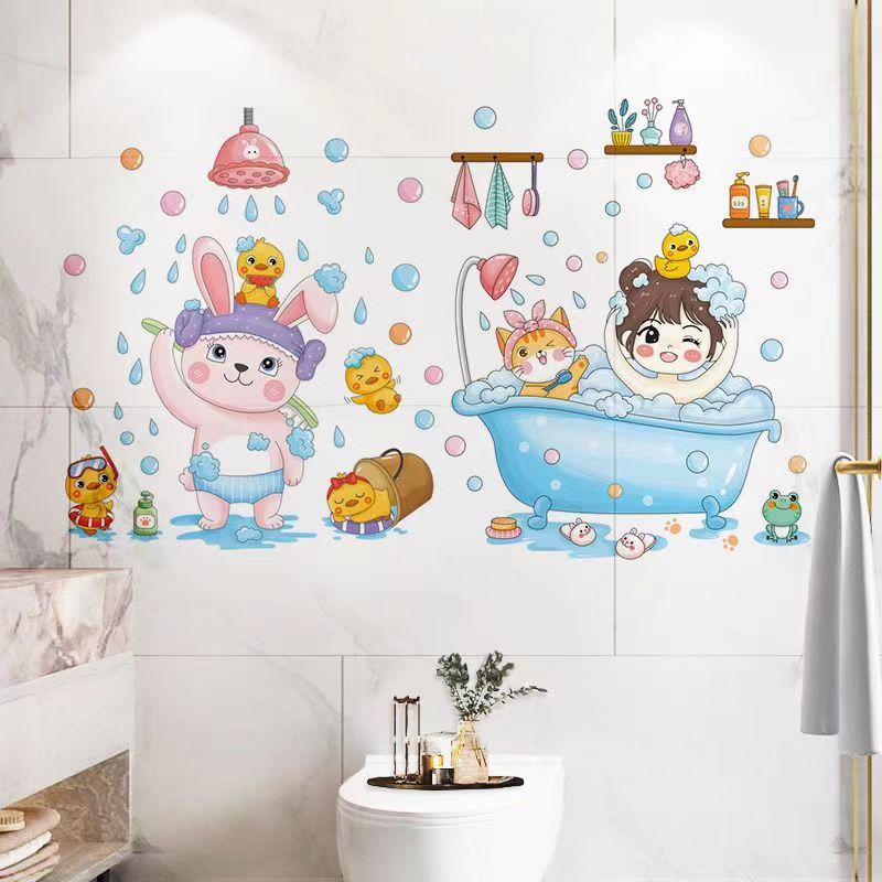 Cartoon Stickers Bathroom Tile Wall Waterproof Fish Tank Decoration