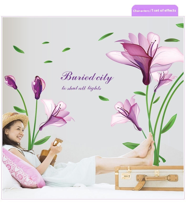 Wall Sticker Purple Flower Self-adhesive Romantic TV Wall Decoration Removable