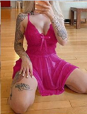 Slim-fit Lace Suspender Dress Pajamas