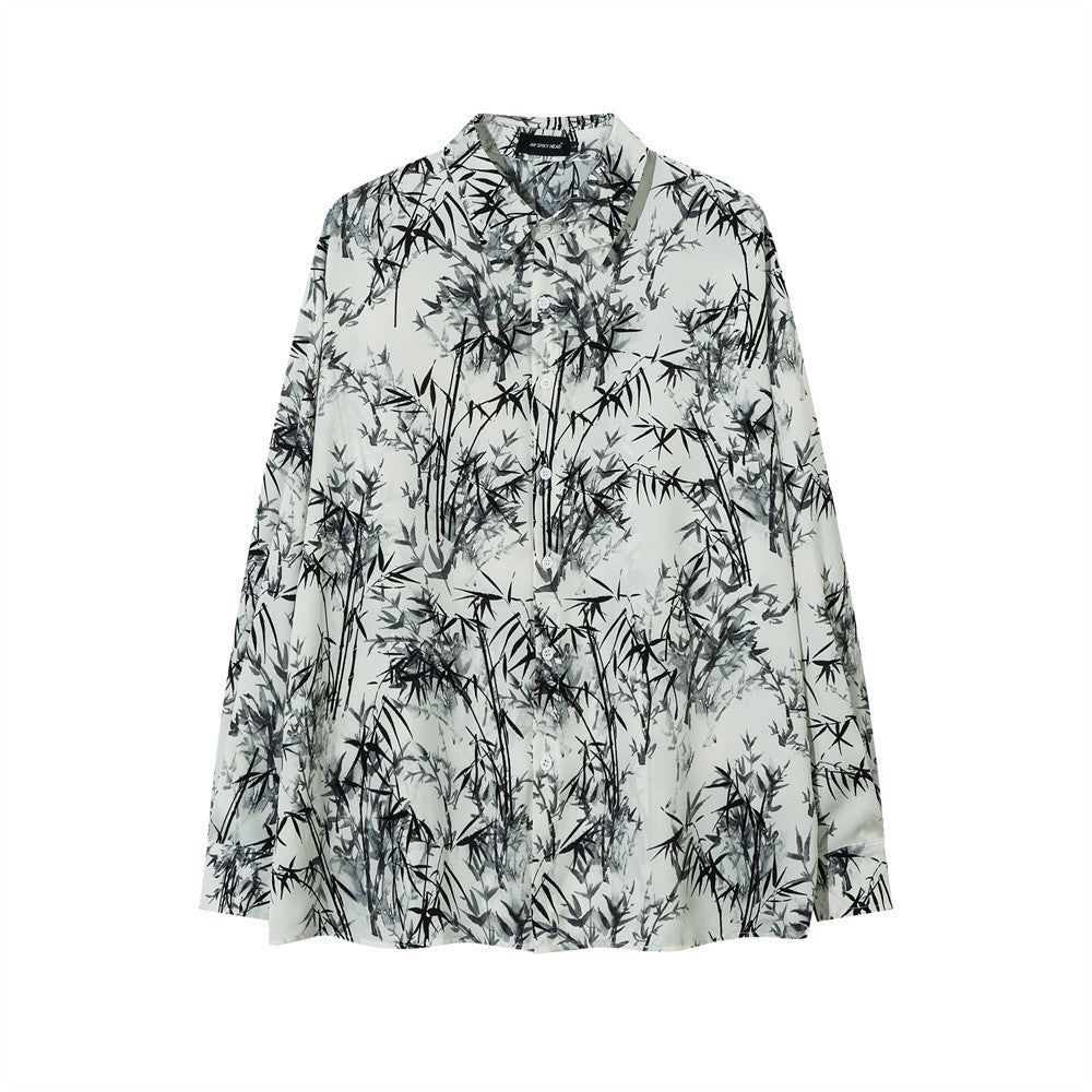 Bamboo Forest Printing Loose Shirt Men