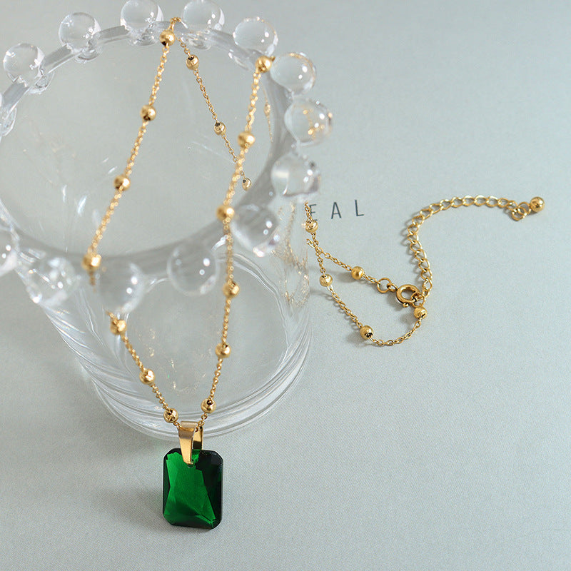 Emerald Zircon Pendant Necklace Earring Jewelry Set
