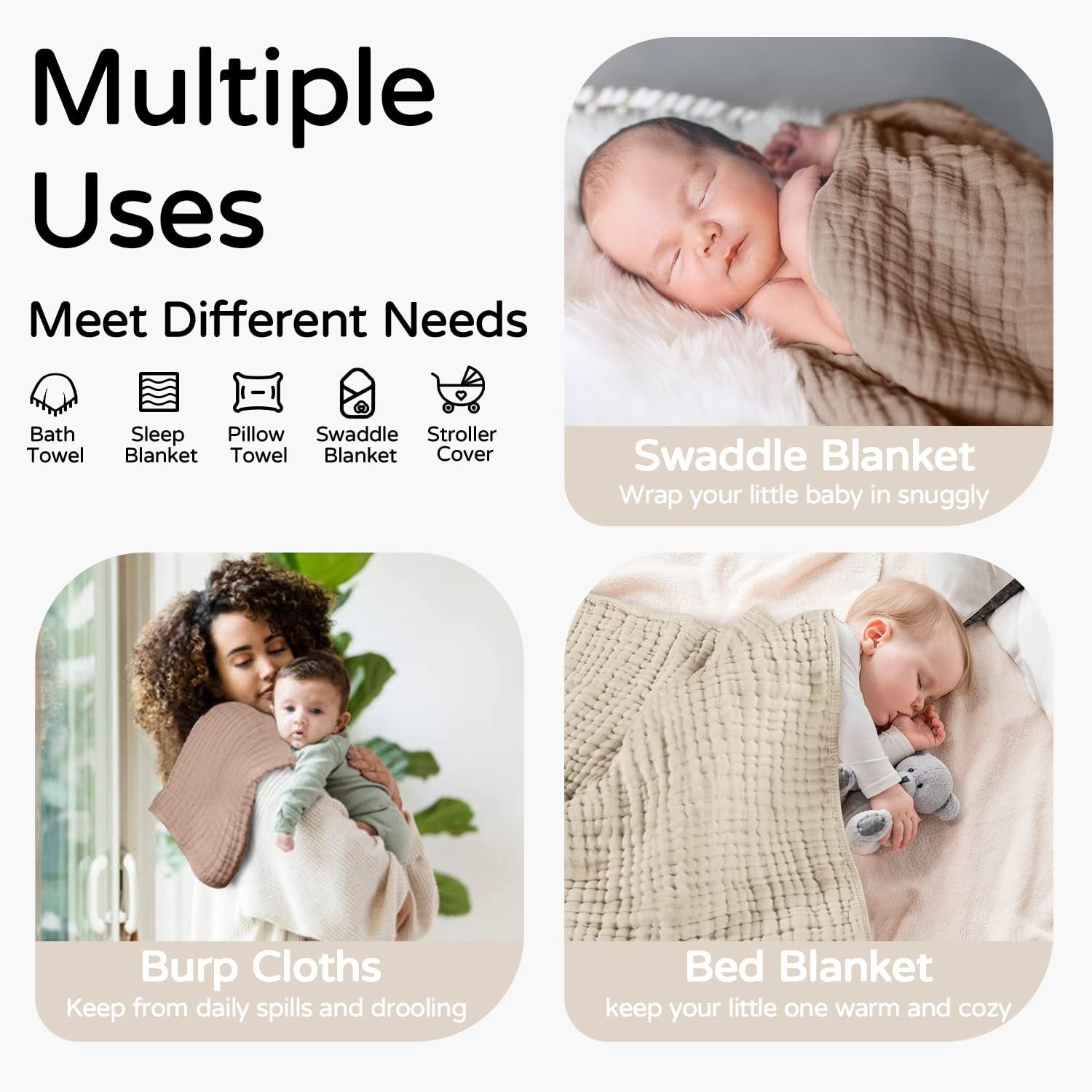 Hooded Baby Towels For Newborn Muslin Cotton Baby Bath Towel With Hood For Babies, Infant, Toddler And Kids, Large 90x90cm, Soft And Absorbent Newborn Essential