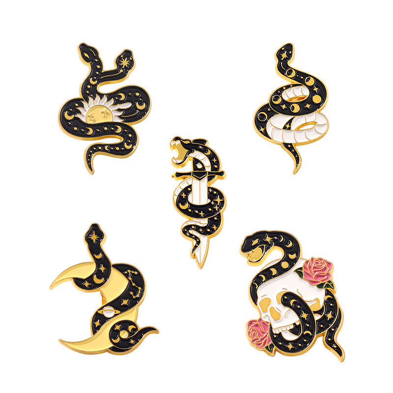 Cartoon Cute Snake-shaped Surround Alloy Brooch Men And Women Couples Dripping Oil Badge Accessories