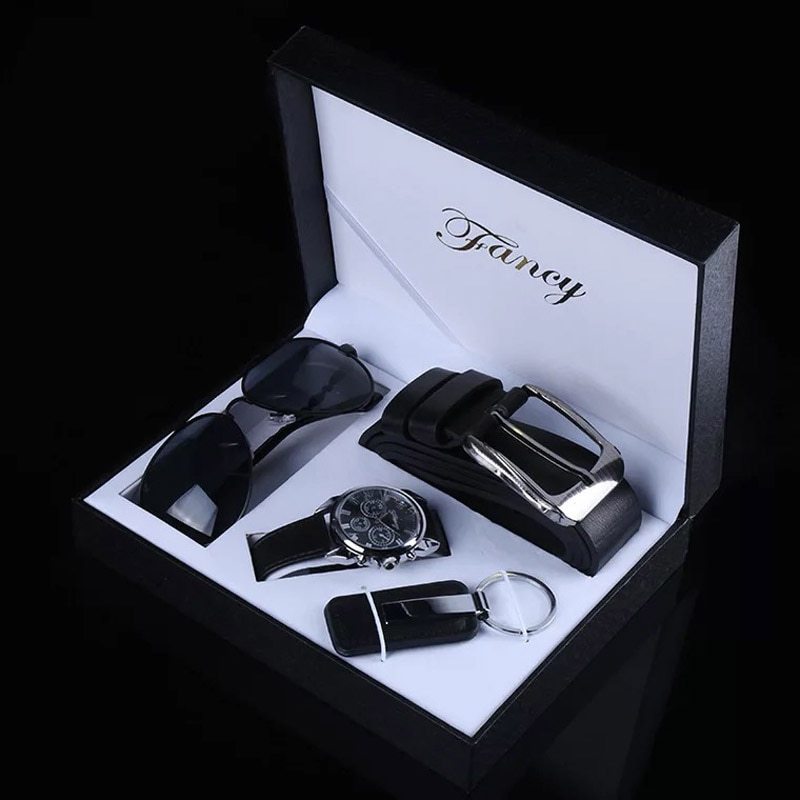 Men's belt glasses watch set