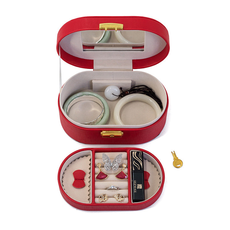 Portable Jewelry Storage Case With Mirrored Ring Necklace Bracelet Earrings Plate Little Girls Multi-function Jewellery Box