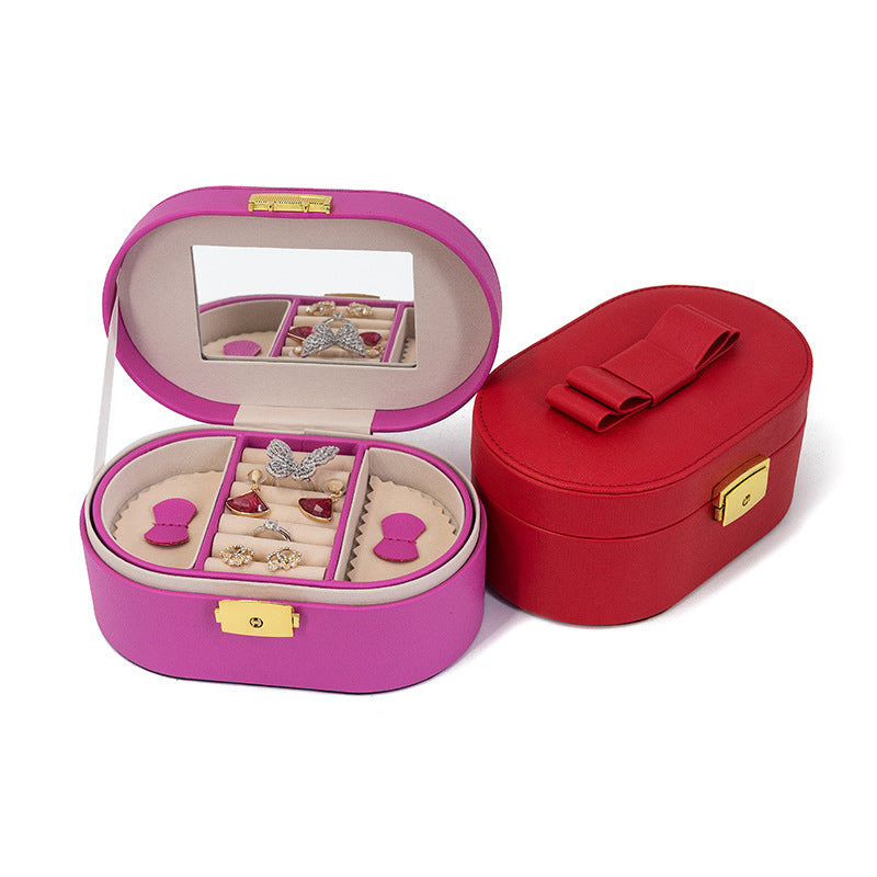 Portable Jewelry Storage Case With Mirrored Ring Necklace Bracelet Earrings Plate Little Girls Multi-function Jewellery Box