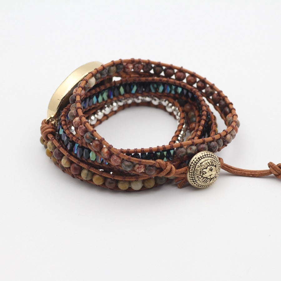 Natural Stone Bracelet for Men and Women Tiger Eye Beaded Hand-woven Leather Bracelet Punk Rock Couples Hand Accessories