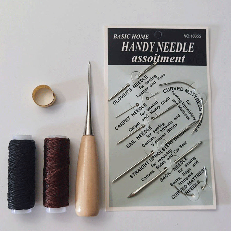 Leather Waxed Thread Stitching Needles Awl Hand Tools Kit for DIY Sewing Craft