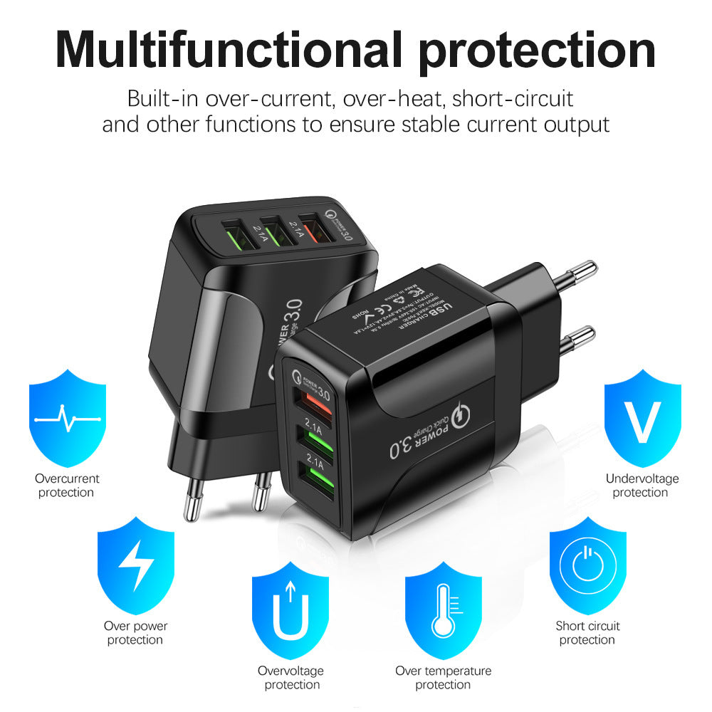 Fast Charge Mobile Phone Charger 3USB Smart European Standard American Standard British Standard 5V9V12V Multiport Travel Charger
