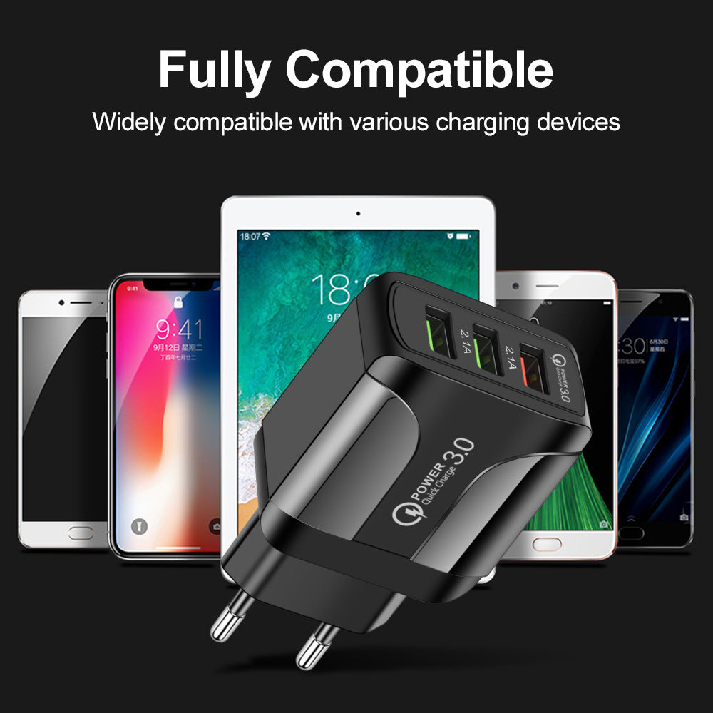 Fast Charge Mobile Phone Charger 3USB Smart European Standard American Standard British Standard 5V9V12V Multiport Travel Charger
