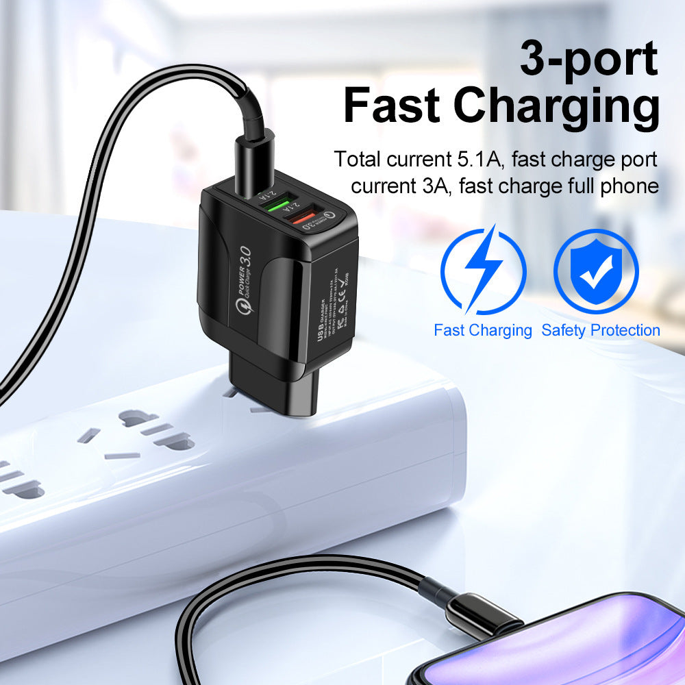 Fast Charge Mobile Phone Charger 3USB Smart European Standard American Standard British Standard 5V9V12V Multiport Travel Charger