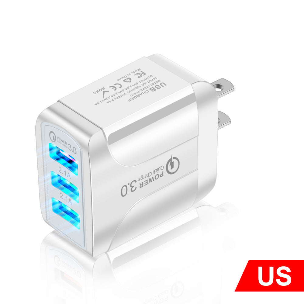 Fast Charge Mobile Phone Charger 3USB Smart European Standard American Standard British Standard 5V9V12V Multiport Travel Charger