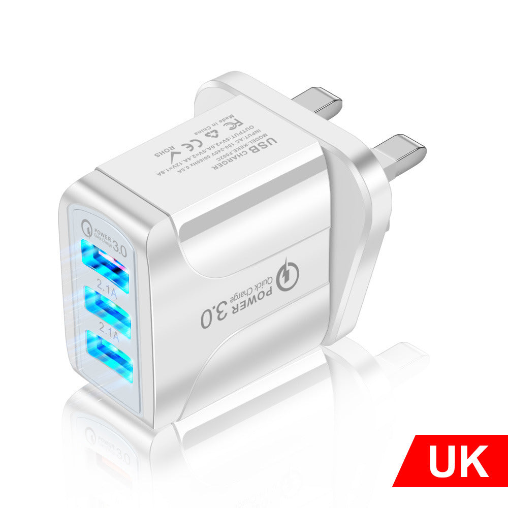 Fast Charge Mobile Phone Charger 3USB Smart European Standard American Standard British Standard 5V9V12V Multiport Travel Charger