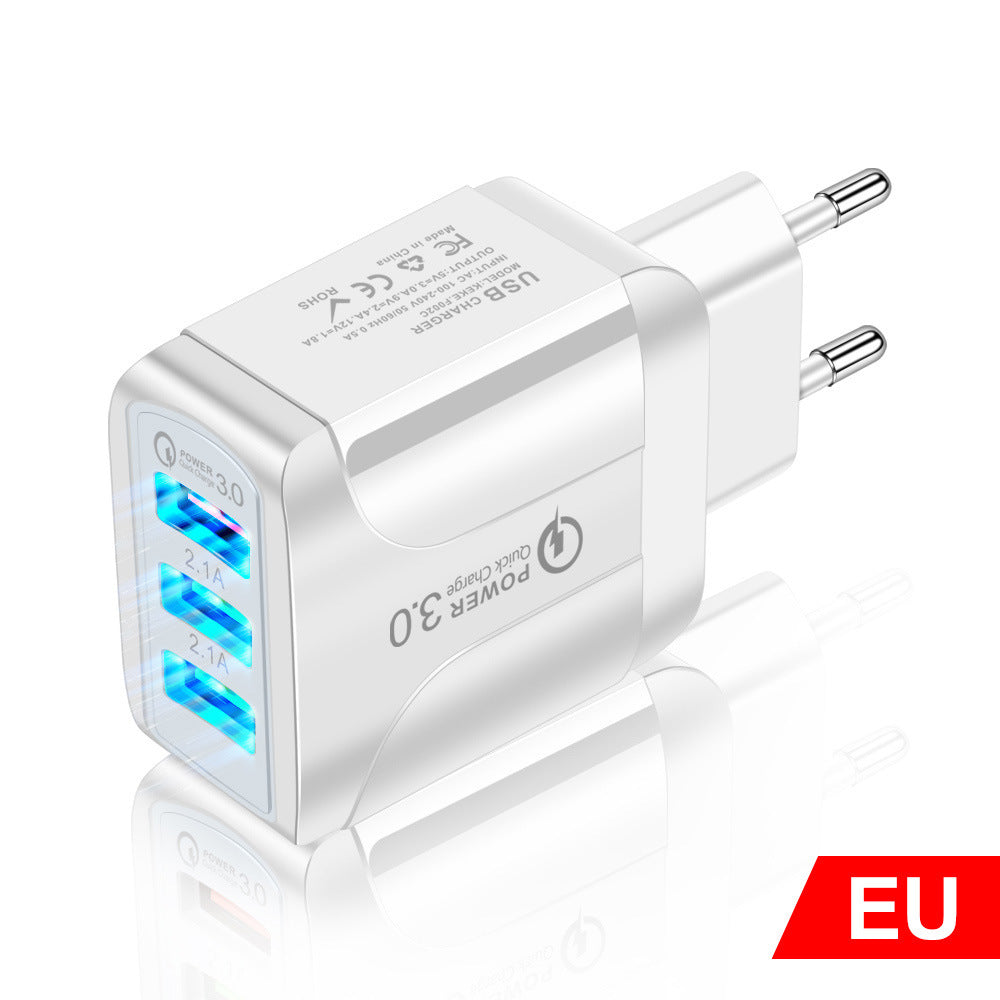 Fast Charge Mobile Phone Charger 3USB Smart European Standard American Standard British Standard 5V9V12V Multiport Travel Charger