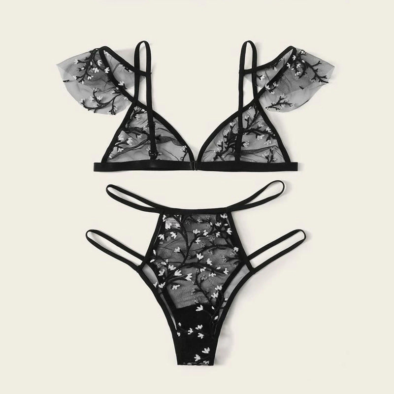 Three-point Embroidered See-through Bra