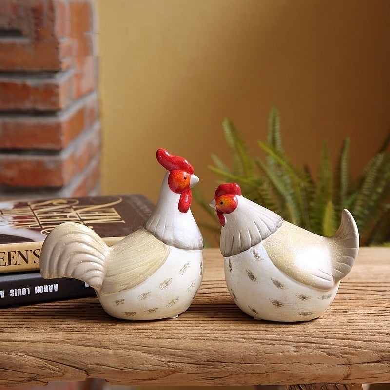 American Country Color Couple Chicken Dolls Ceramic Indoor Cabinet Decoration