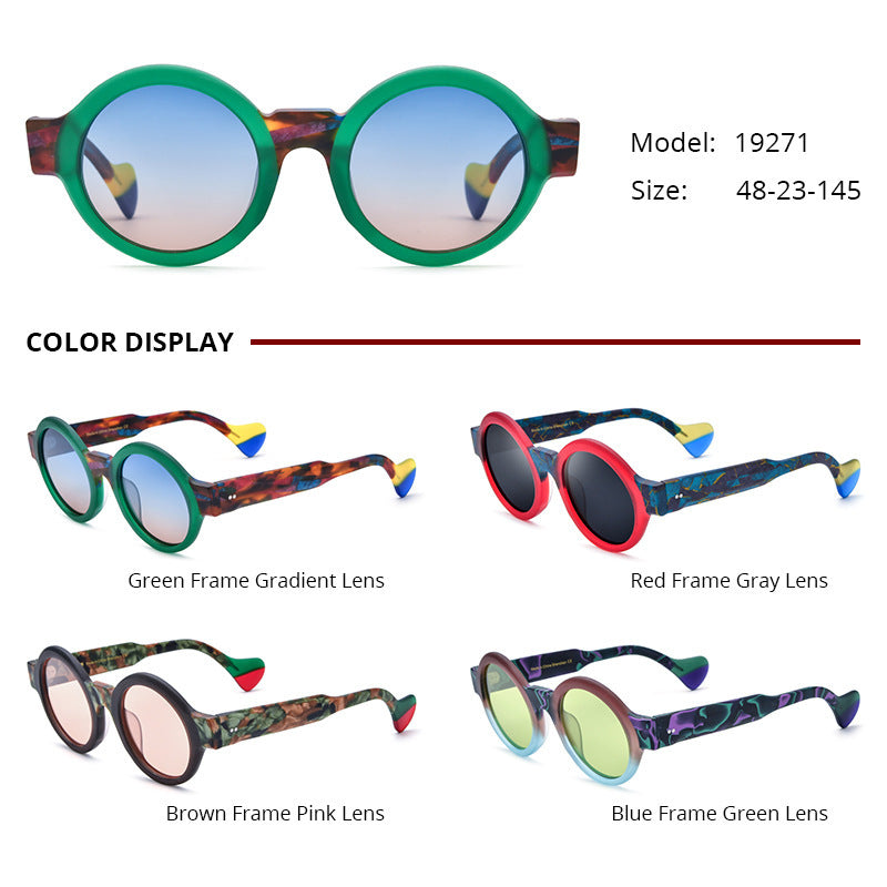 Unisex Color Matching Frosted Plate Round Sunglasses