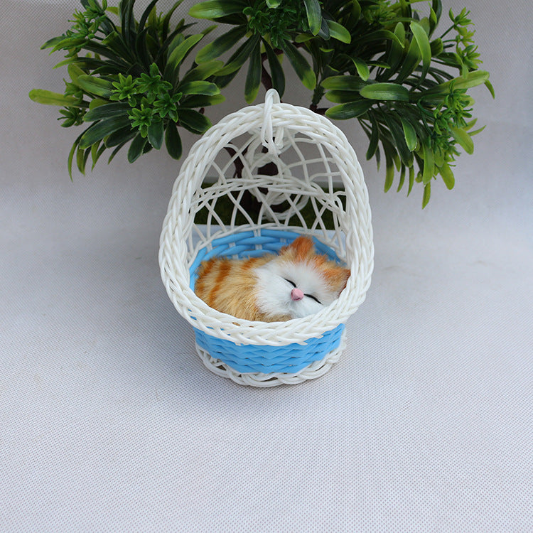 Simulation Sounding Sleeping Cats Plush Dolls Toy With Basket Nest