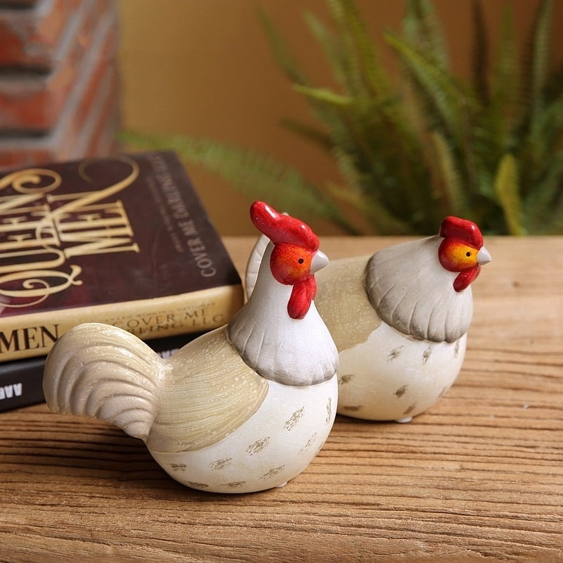 American Country Color Couple Chicken Dolls Ceramic Indoor Cabinet Decoration