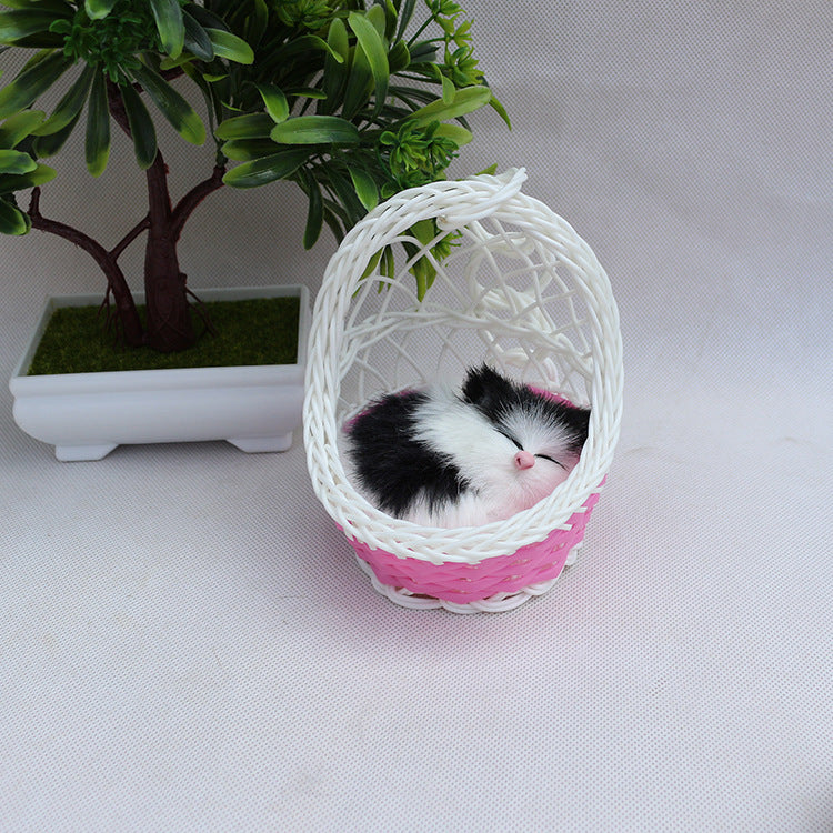 Simulation Sounding Sleeping Cats Plush Dolls Toy With Basket Nest