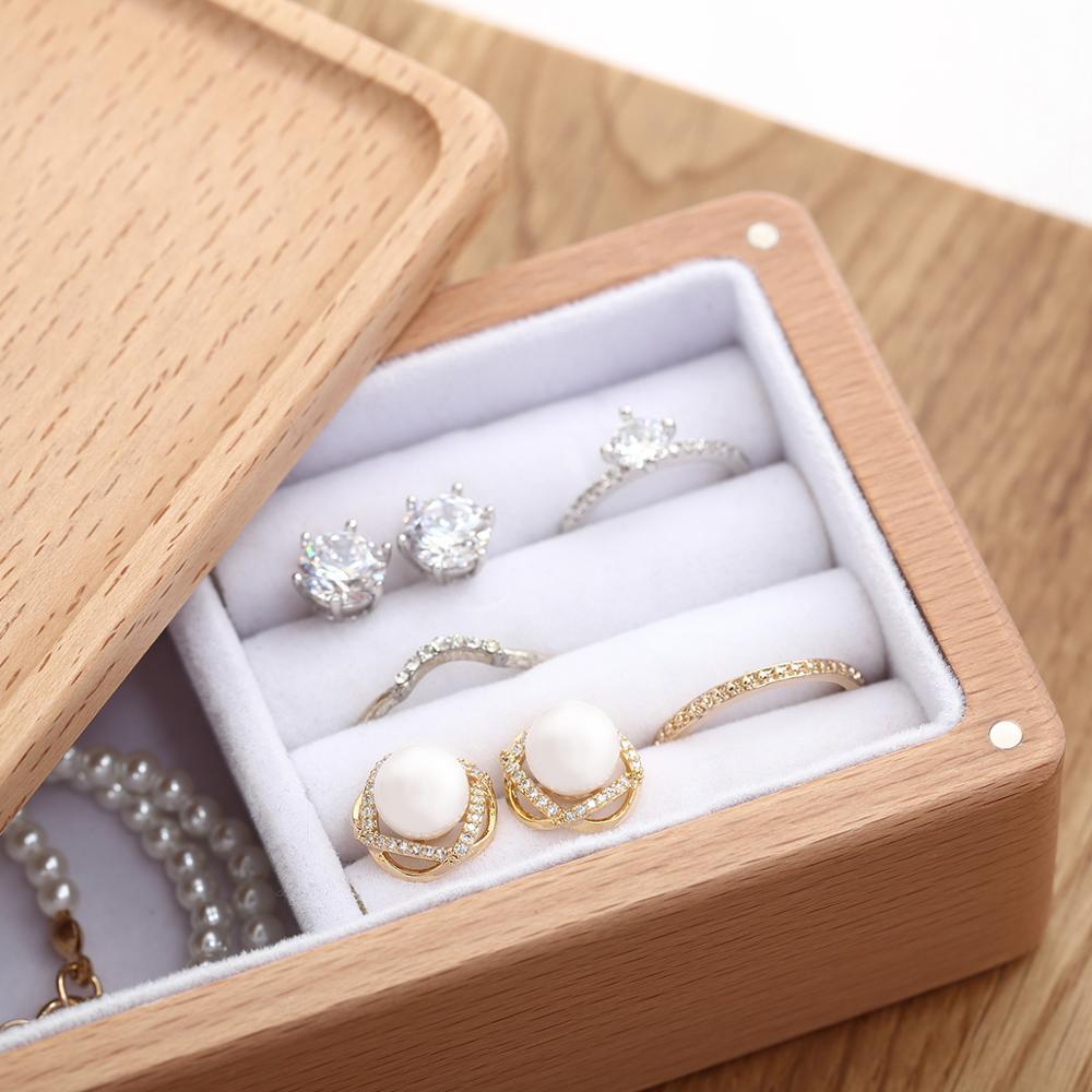 Luxury Magnetic Wooden Small Jewelry Box Storage Organizer Travel Wood Velvet Necklace Earring Ring Jewellery Case