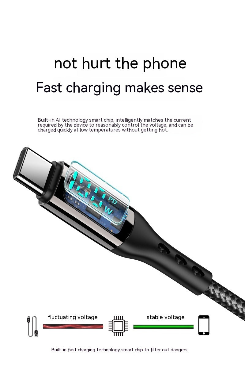 Double-headed TYPE-C Interface 5A Fast Charge PD Woven CtoC Digital Display Zinc Alloy Data Cable