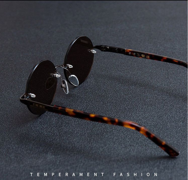 Retro Frameless Round Crystal Glasses Stone Glasses