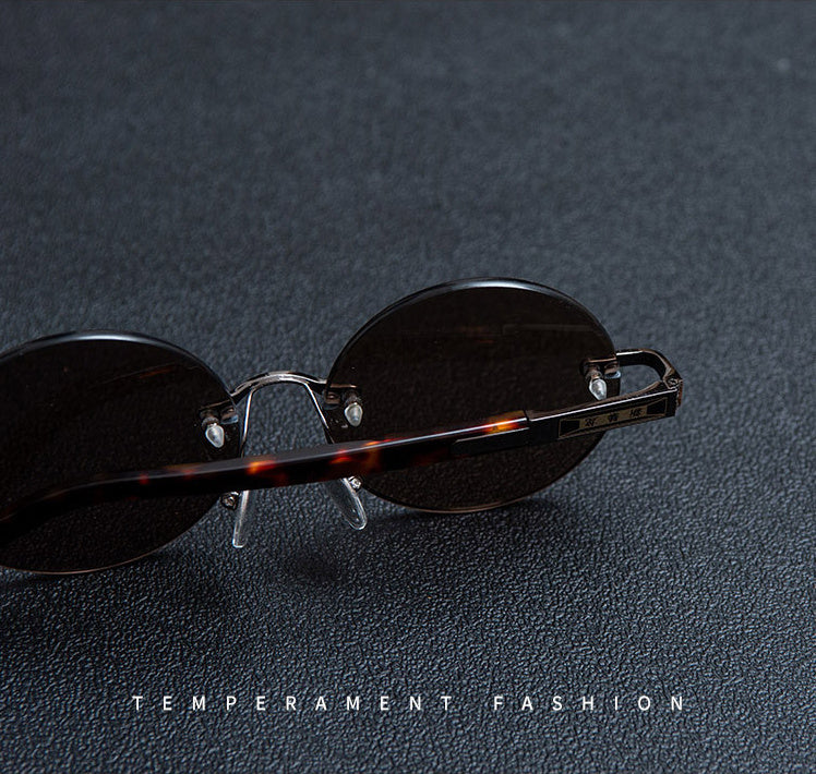 Retro Frameless Round Crystal Glasses Stone Glasses