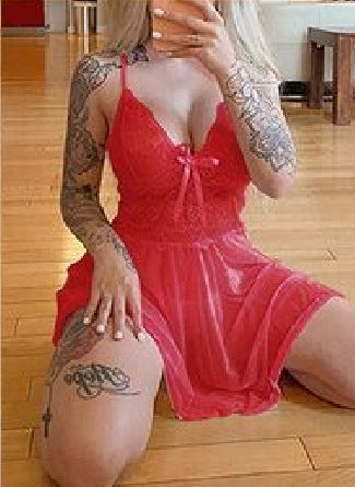 Slim-fit Lace Suspender Dress Pajamas