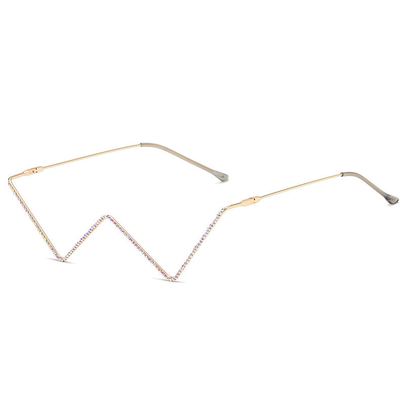 Metal Diamond-studded Glasses Half-frame Street Shooting V-shaped Decorative Frame