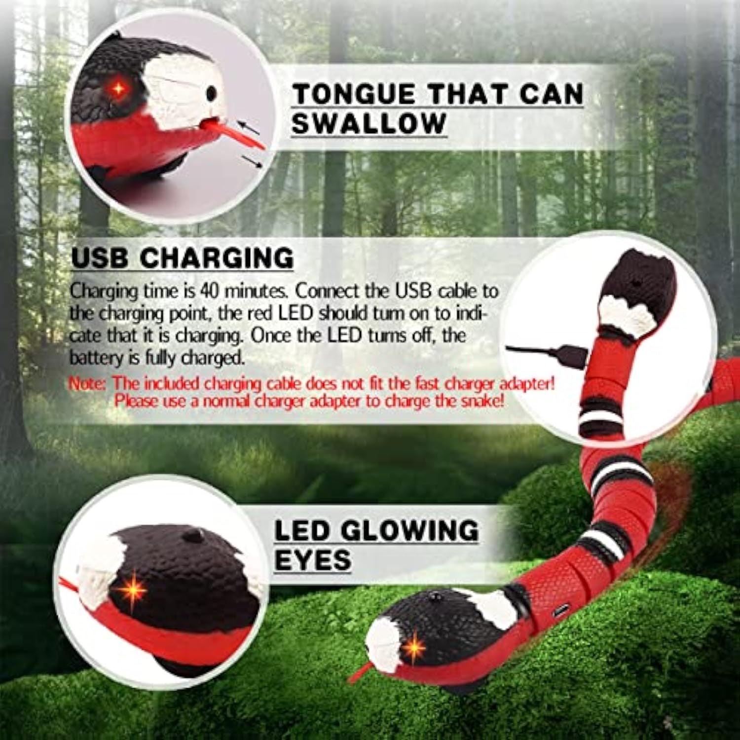 Interactive Cat Toy Snake Smart Sensing Snake Toy For Cat Dog Pet Toy Snake Electric Infrared Induction Snake Gag Toy USB Rechargeable Realistic RC Snake Tricky Joke Toy