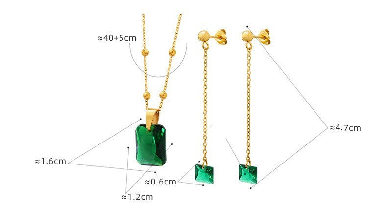 Emerald Zircon Pendant Necklace Earring Jewelry Set