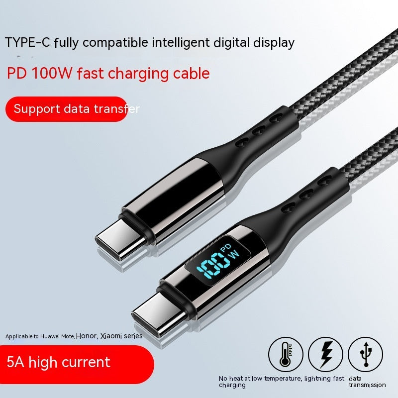 Double-headed TYPE-C Interface 5A Fast Charge PD Woven CtoC Digital Display Zinc Alloy Data Cable