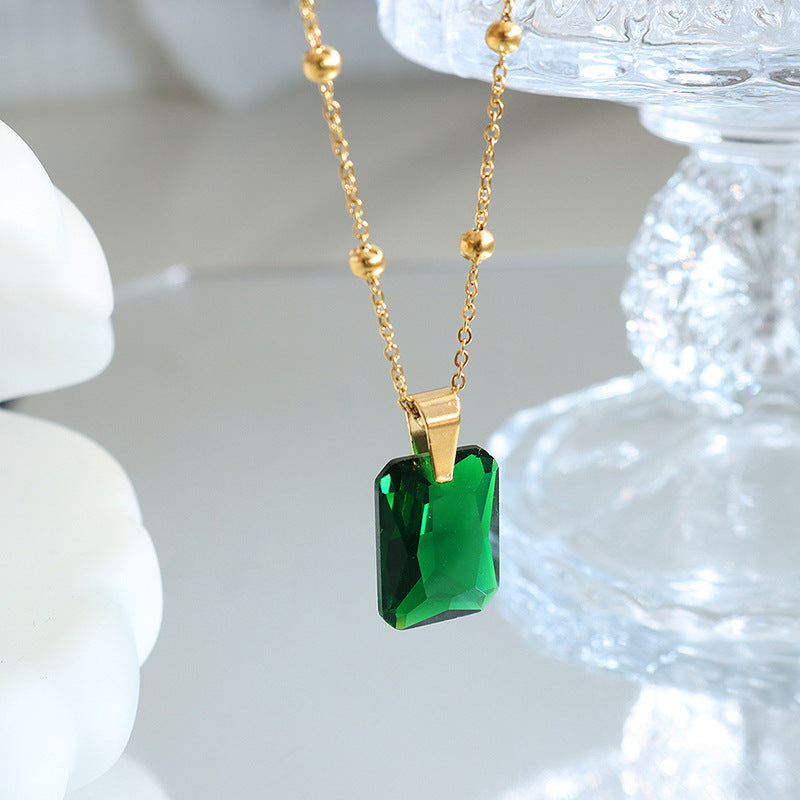 Emerald Zircon Pendant Necklace Earring Jewelry Set