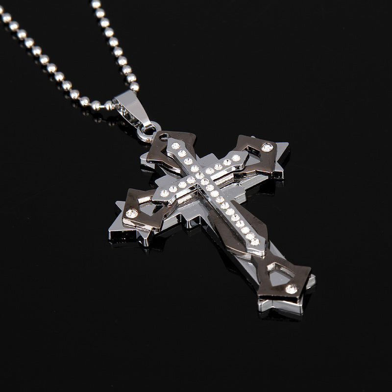 Korean men Cross Necklace titanium multi Diamond Pendant Bible Metrosexual Taobao accessories wholesale explosion