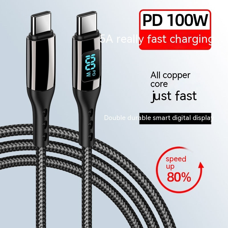 Double-headed TYPE-C Interface 5A Fast Charge PD Woven CtoC Digital Display Zinc Alloy Data Cable