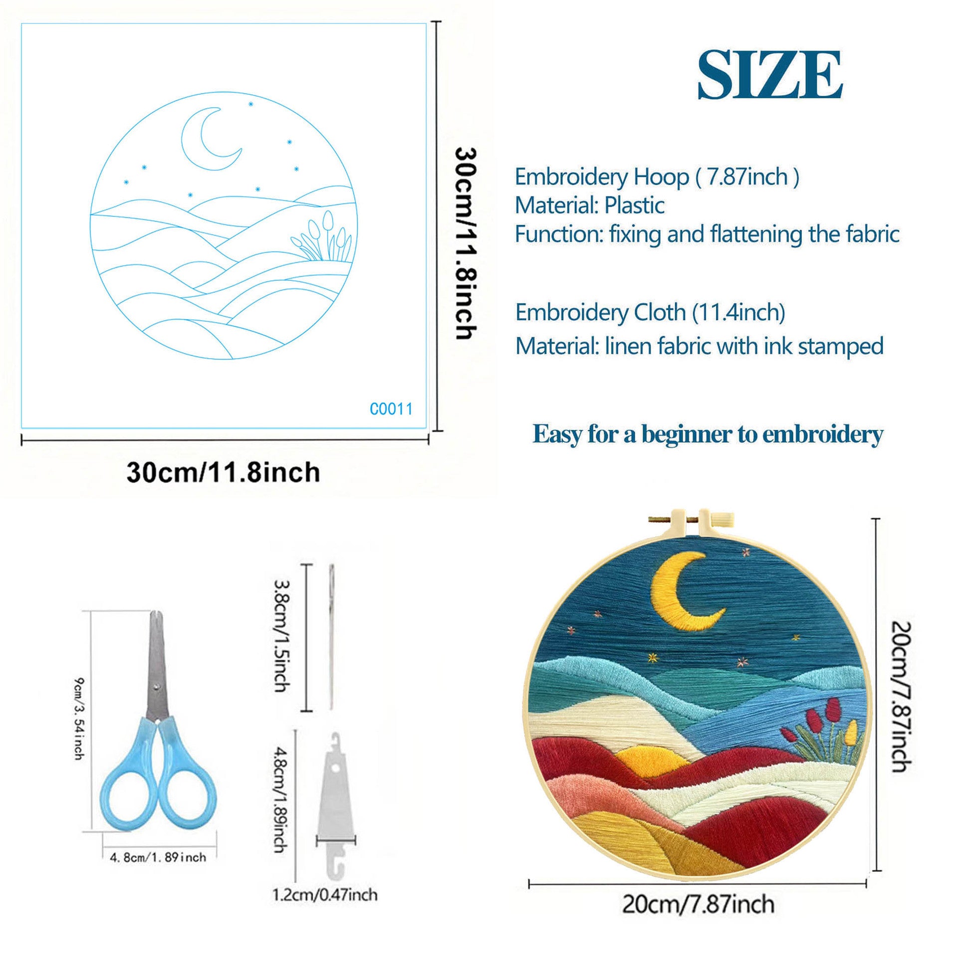 Mountain, Sun And Moon Landscape Embroidery Material Package