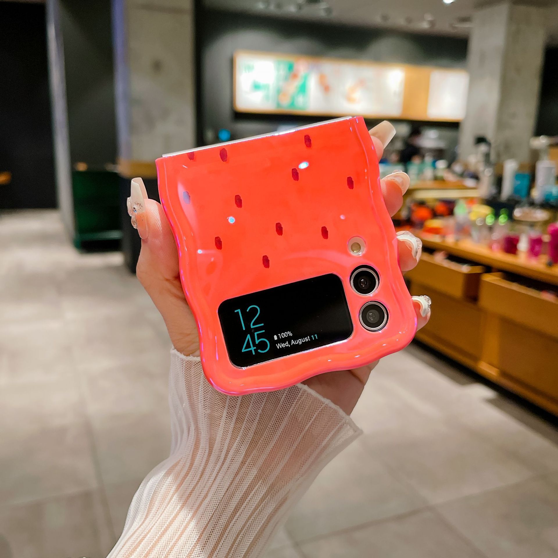 Korean Style Folding Protective Cover Simple Blue Light Watermelon Phone Case