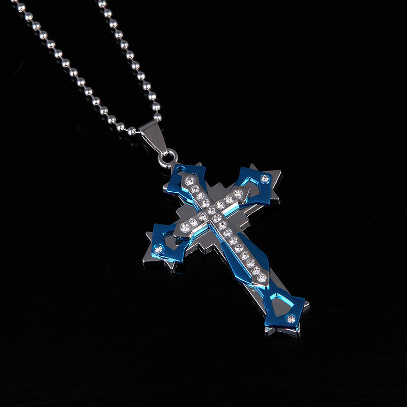 Korean men Cross Necklace titanium multi Diamond Pendant Bible Metrosexual Taobao accessories wholesale explosion