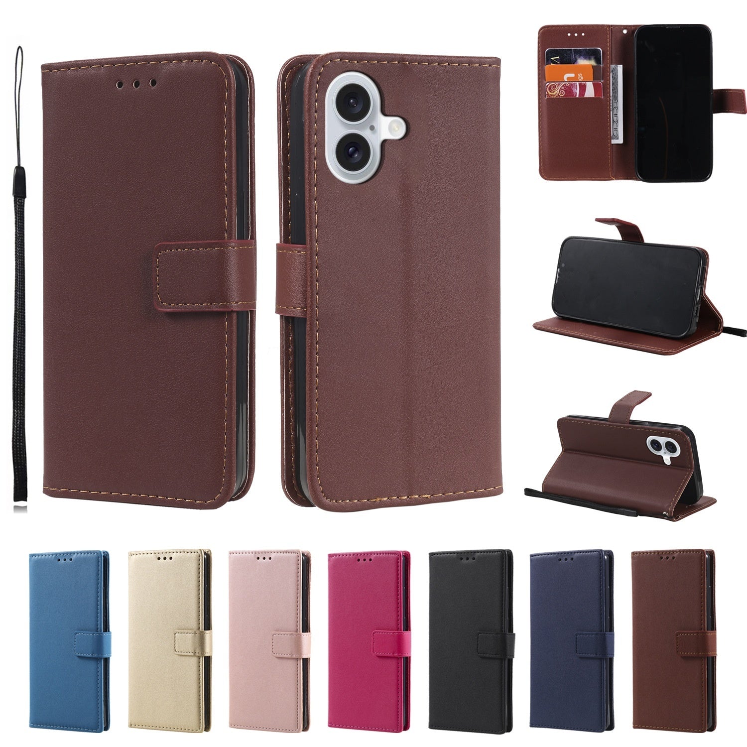 Solid Color Business Leather Flip Card Holder Phone Case