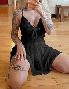 Slim-fit Lace Suspender Dress Pajamas